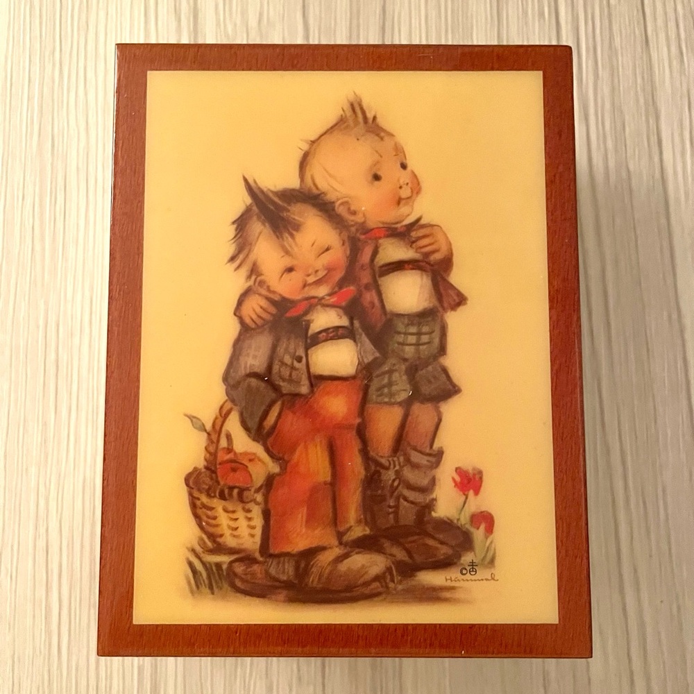 Vintage Hummel wooden jewelry box with children